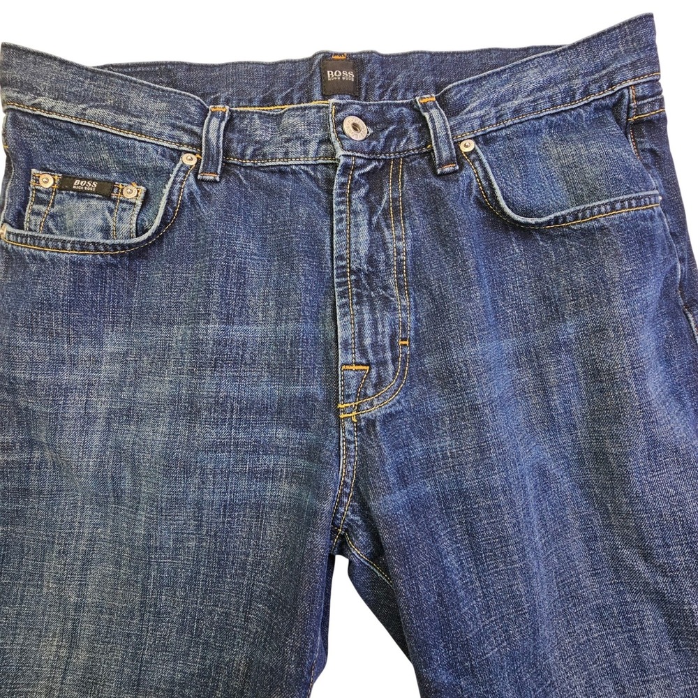 Hugo Boss Mens Dark Wash Straight Leg Distressed Denim Jeans 34x32 - Picture 3 of 16